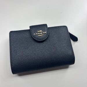 COACH Navy Blue Leather Compact Wallet